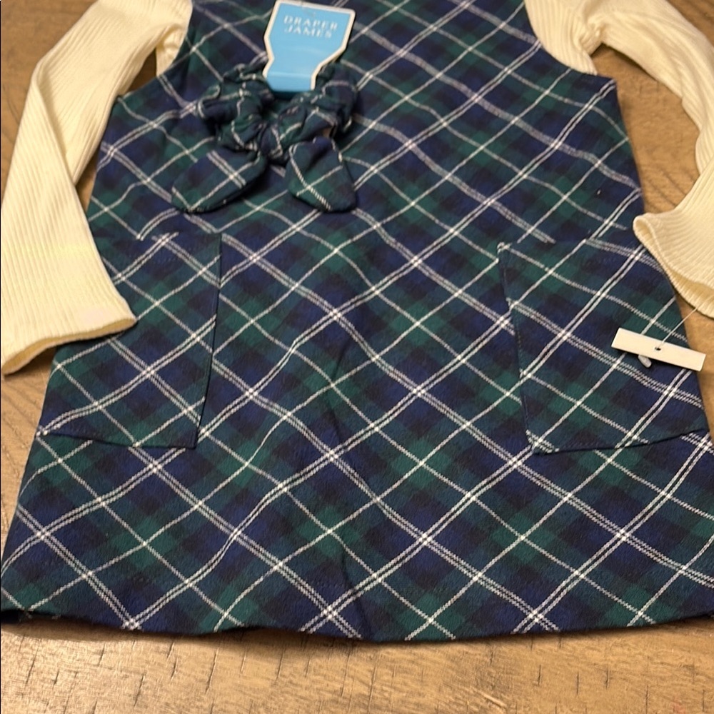 Plaid Jumper Dress with Cream Top - Picture 2 of 5
